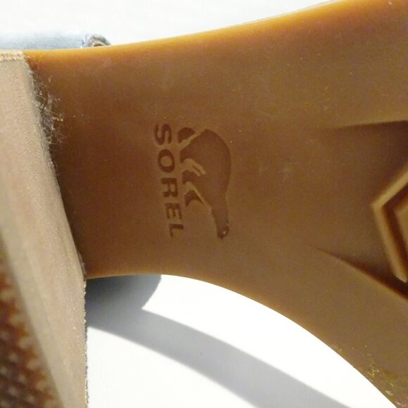 SOREL Nadia Gray Blue Brown Block Heel Sandals Heels Ankle Strap Leather Sz 8.5 - Picture 8 of 8